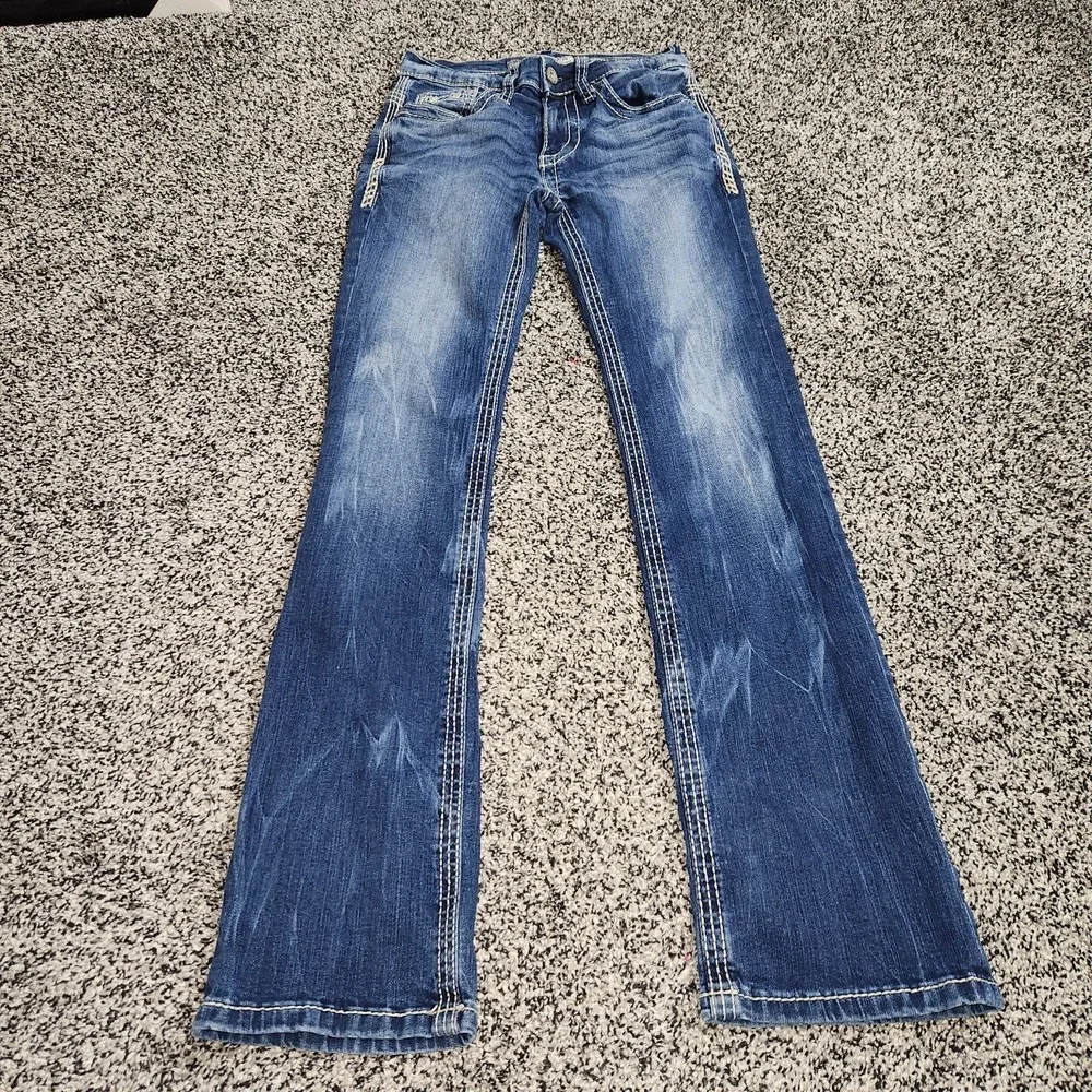Bke Aiden Boys Jeans Size 26 R, Stretch Darkwash Thick Stitch 30